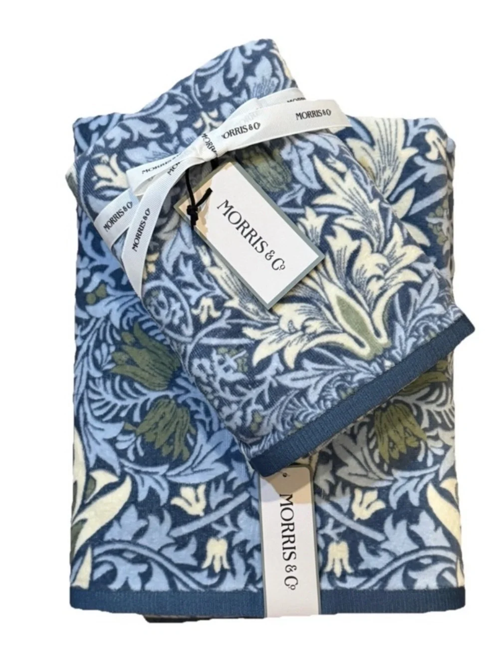 Morris & Co 4pc Bath and Hand Towel Set Arctic  Blue Snakeshead Cotton Velour